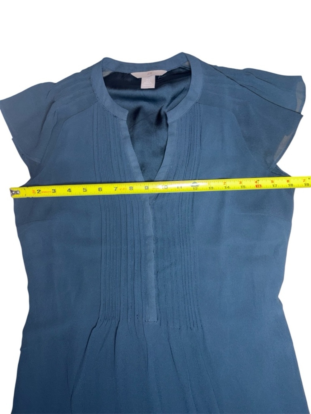 H&M Dark Teal Chiffon Dress Pin-Tuck Pleats Minimalist Dark Academia Size Small - Picture 7 of 16